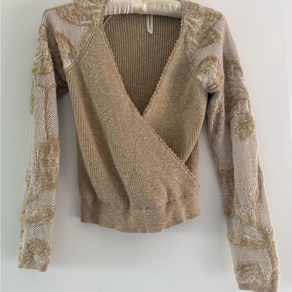 Anthropologie Beige V-Neck Wrap Sweater